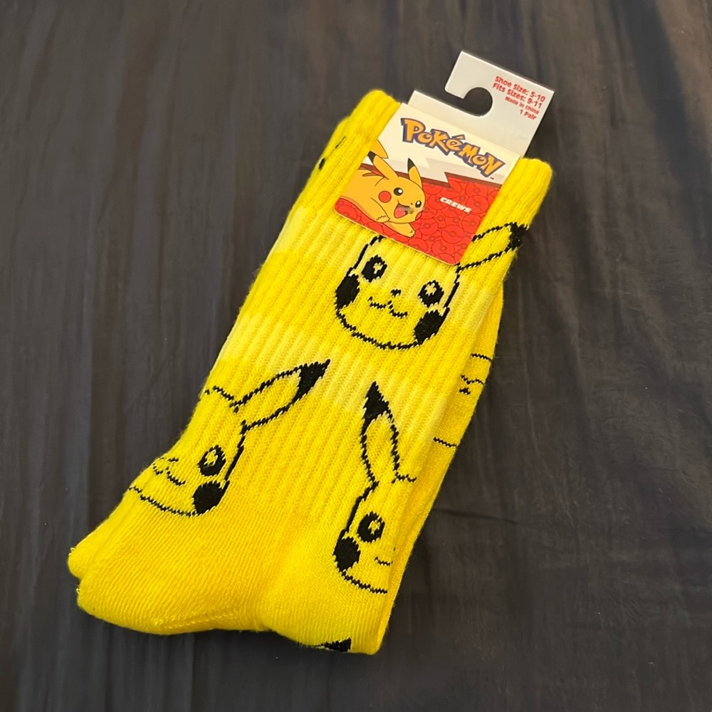 Pokemon, Yellow Pikachu Crew Socks, Size 9-11, NWT